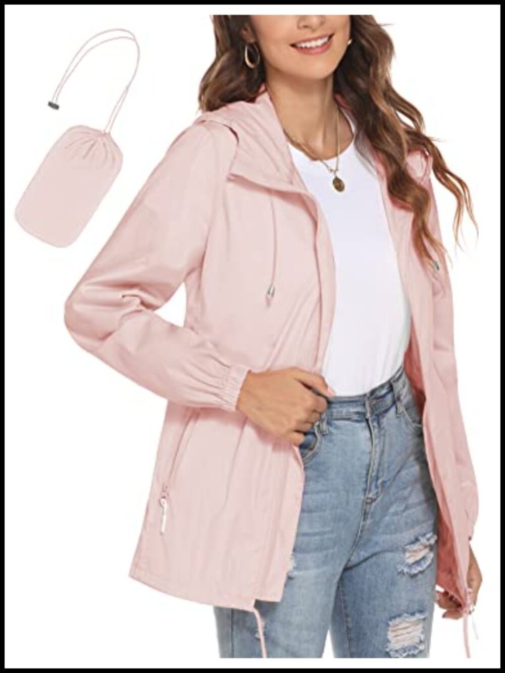 Womens Waterproof Lightweight Breathable Hooded Raincoat Windbreaker